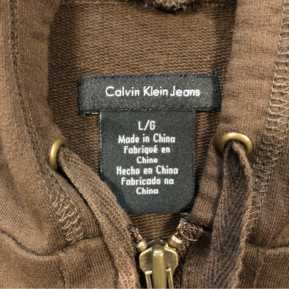 Calvin Klein Women’s Long Sleeve 100% Cotton Full Zip Hoodie Brown Sweatshirt L - Picture 2 of 11